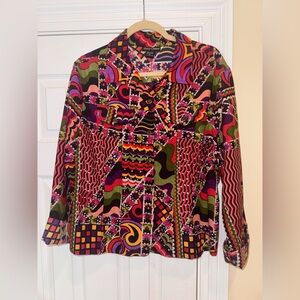 Gaudy Couture XL Abstract Art Jacket Sparkle Button Front Statement Piece